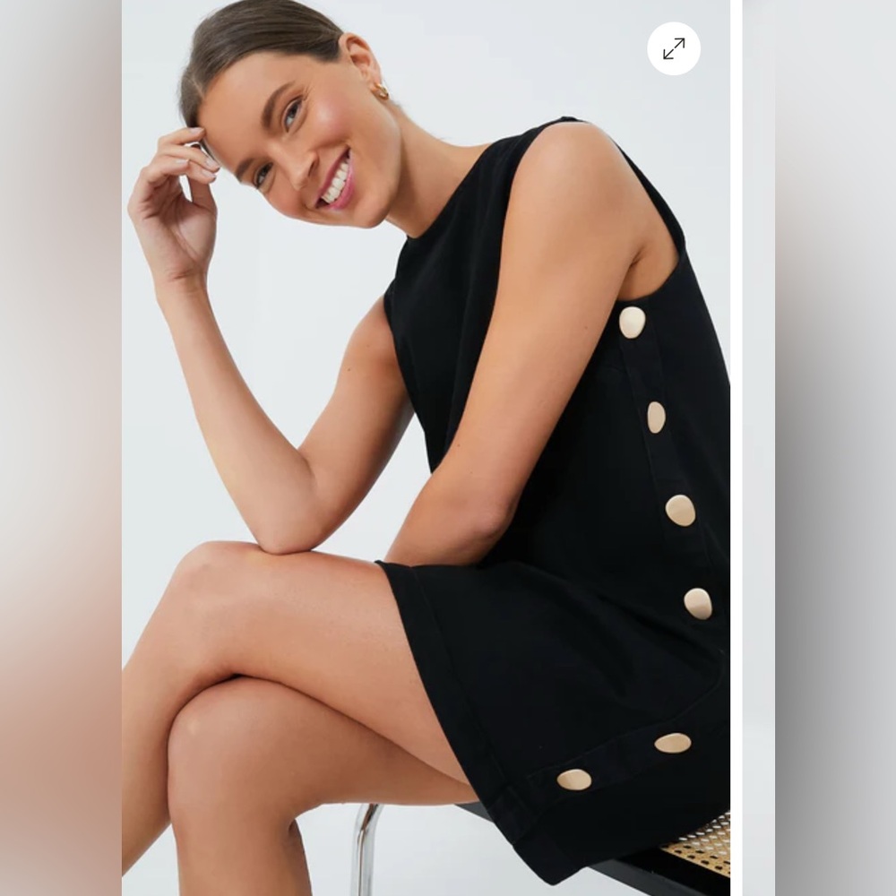 Elegant Black Bitsy Button Dress with Gold Accents